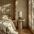 Table Lamp Dark Wood Base & Ribbed Fabric Shade