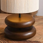 Table Lamp Dark Wood Base & Ribbed Fabric Shade