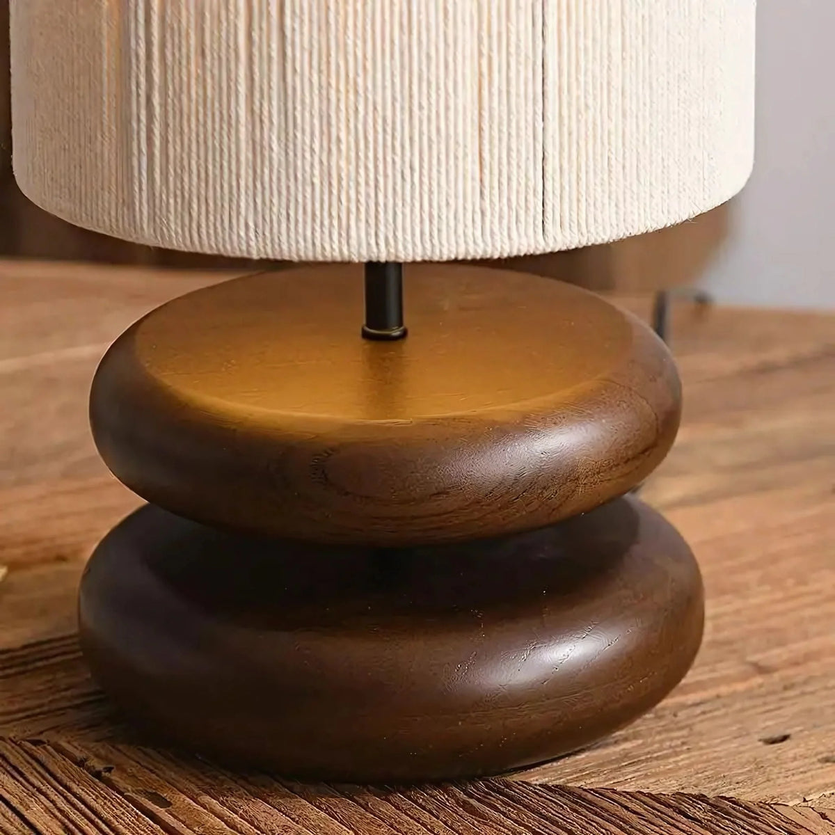 Table Lamp Dark Wood Base & Ribbed Fabric Shade