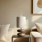Table Lamp Dark Wood Base & Ribbed Fabric Shade