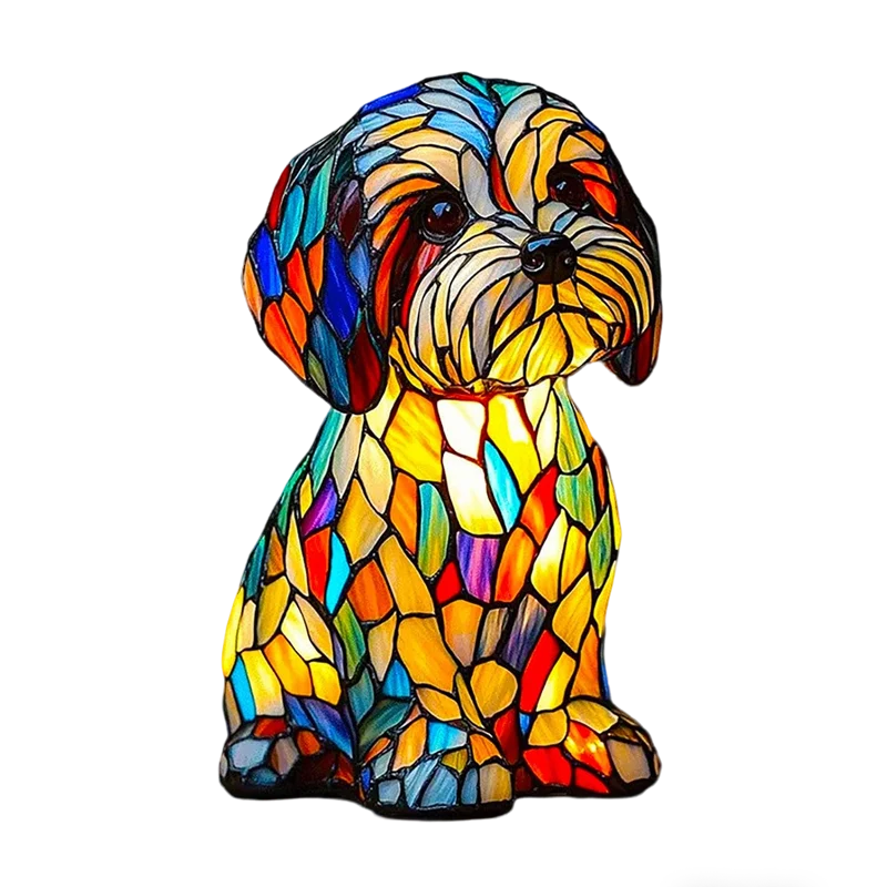 Table Lamp Dog-Shaped Stained Glass Mosaic Ambient LED