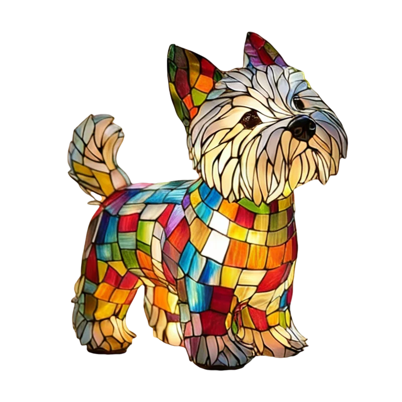 Table Lamp Dog-Shaped Stained Glass Mosaic Ambient LED