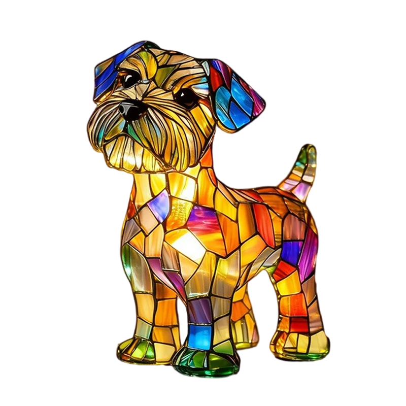 Table Lamp Dog-Shaped Stained Glass Mosaic Ambient LED