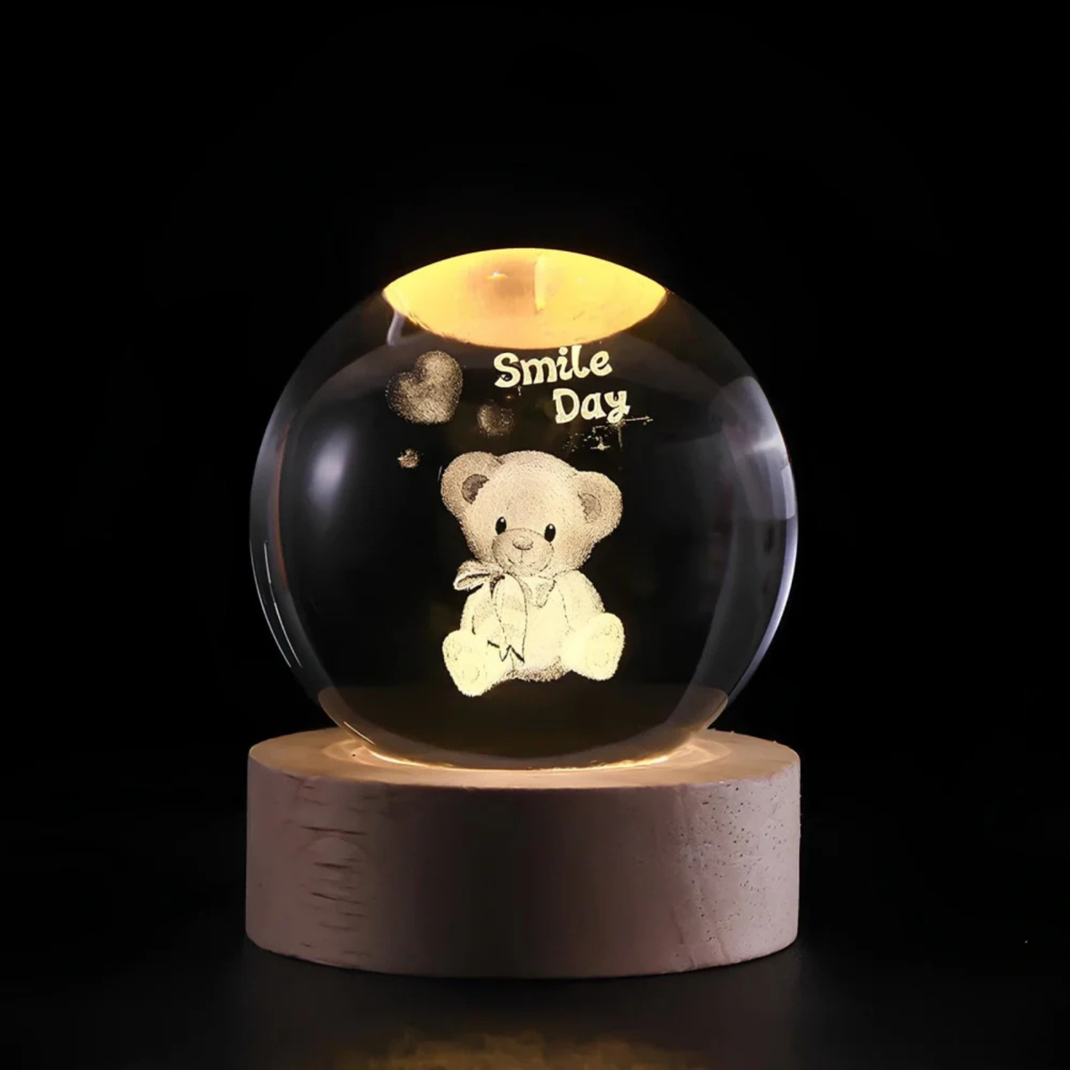 Table Lamp Engraved Glass Orb Warm White LED