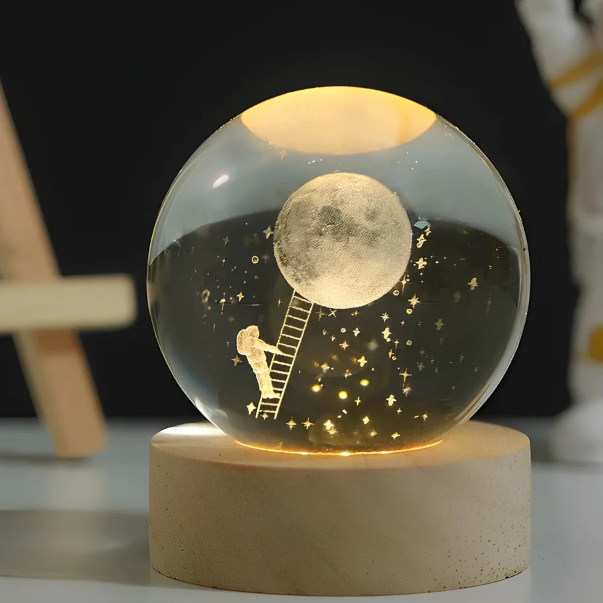 Table Lamp Engraved Glass Orb Warm White LED