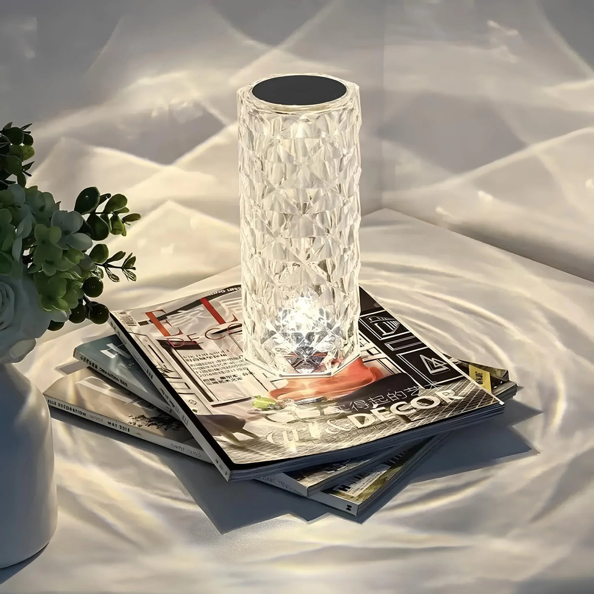 Table Lamp Faceted Acrylic Rechargeable Touch Control