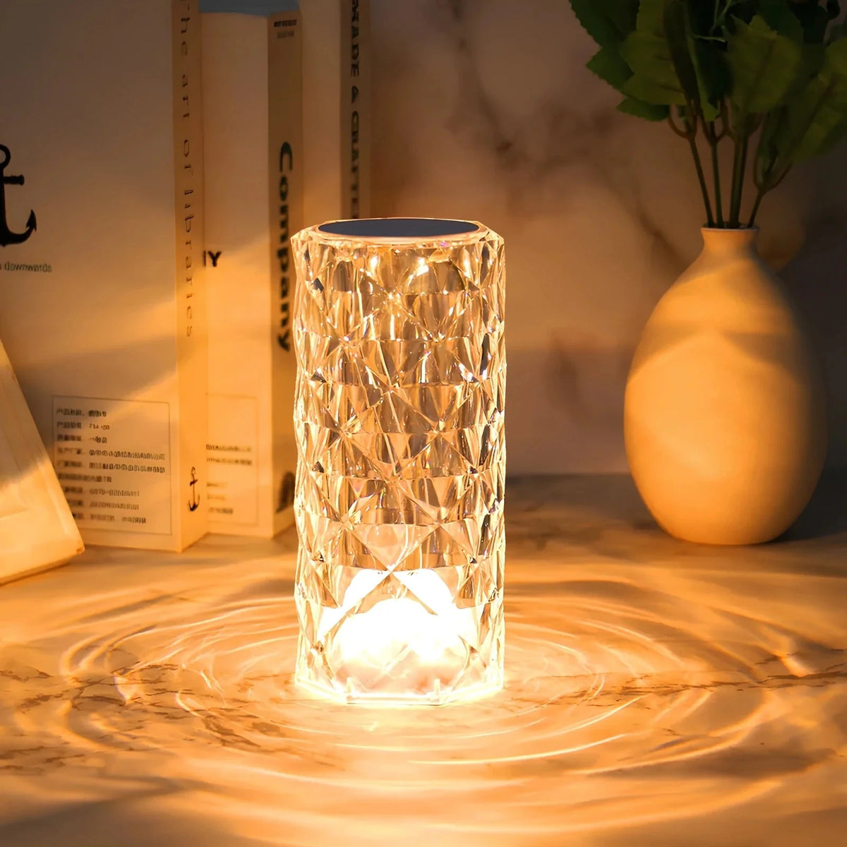 Table Lamp Faceted Acrylic Rechargeable Touch Control