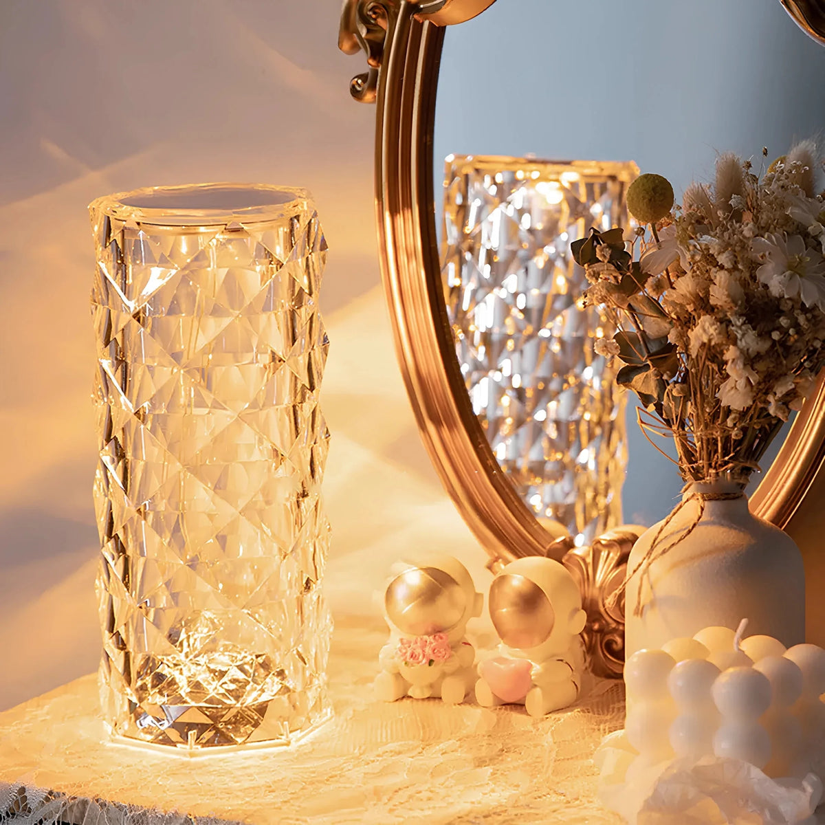 Table Lamp Faceted Acrylic Rechargeable Touch Control