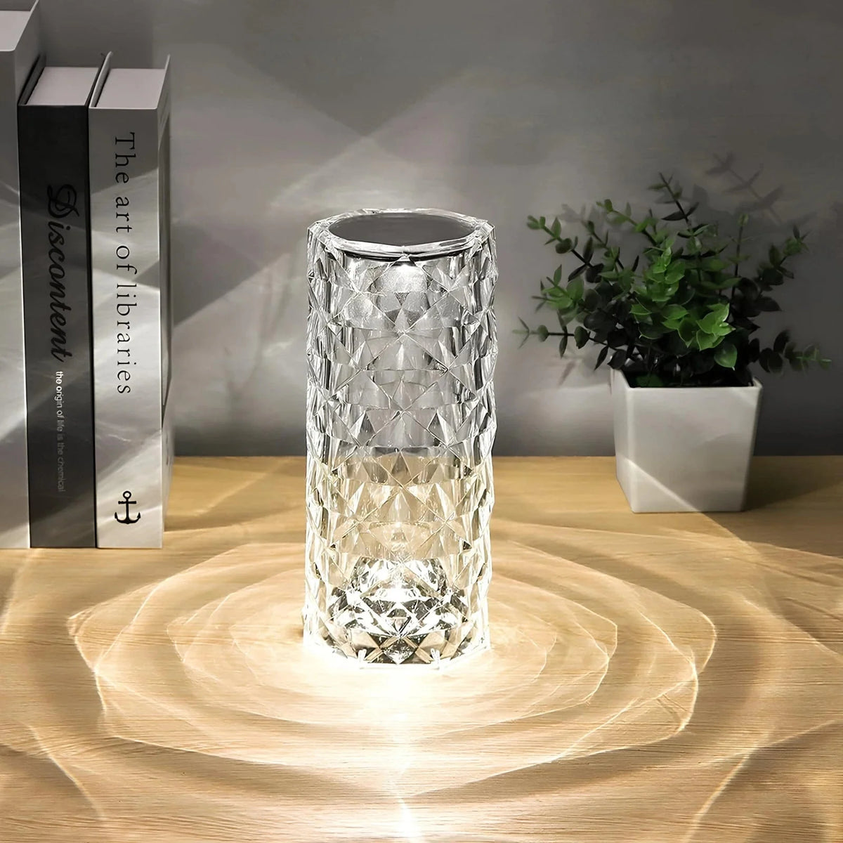 Table Lamp Faceted Acrylic Rechargeable Touch Control