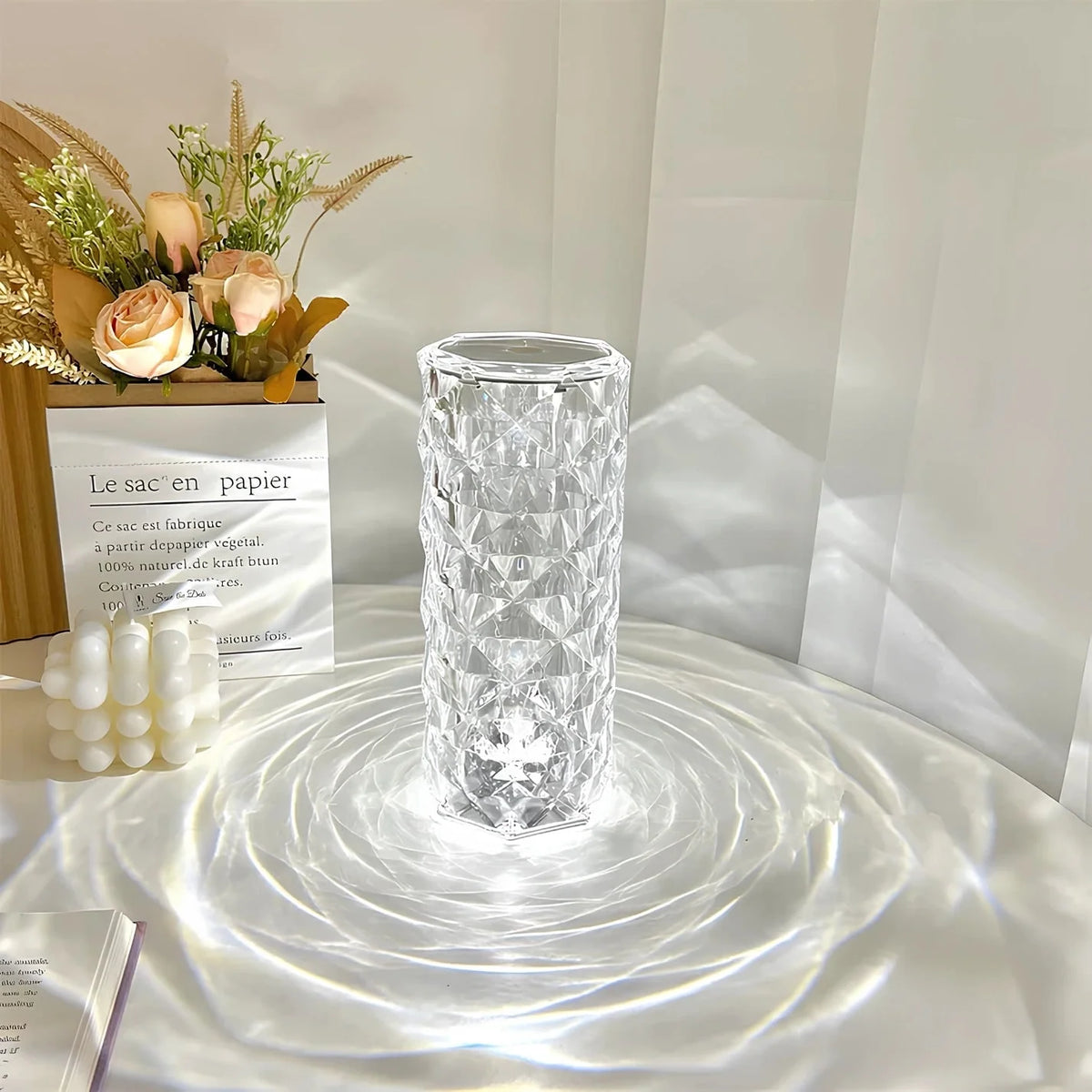 Table Lamp Faceted Acrylic Rechargeable Touch Control