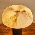 Table Lamp Faux Alabaster Shade Woven Leather Base