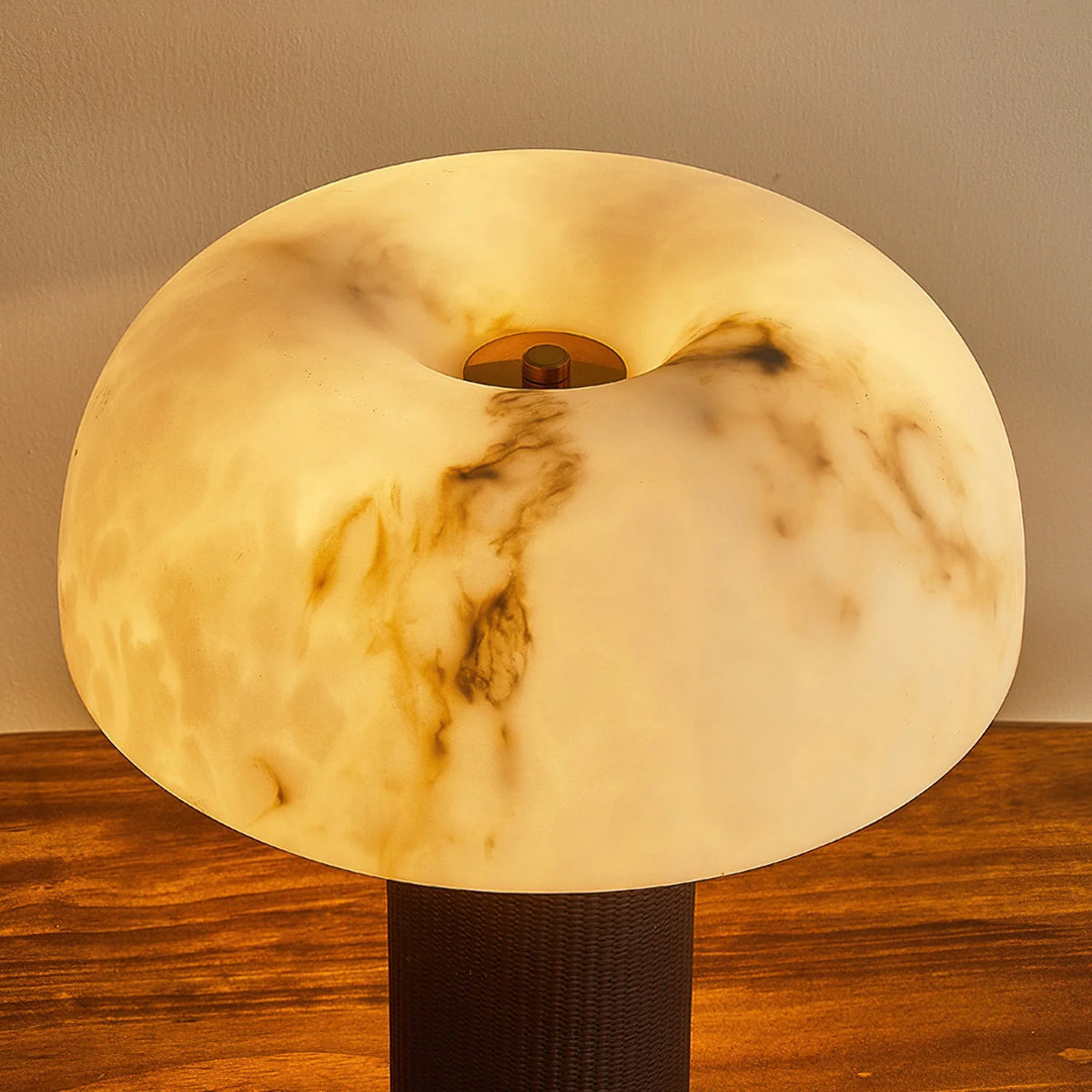 Table Lamp Faux Alabaster Shade Woven Leather Base