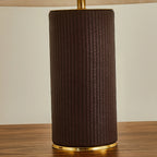 Table Lamp Faux Alabaster Shade Woven Leather Base