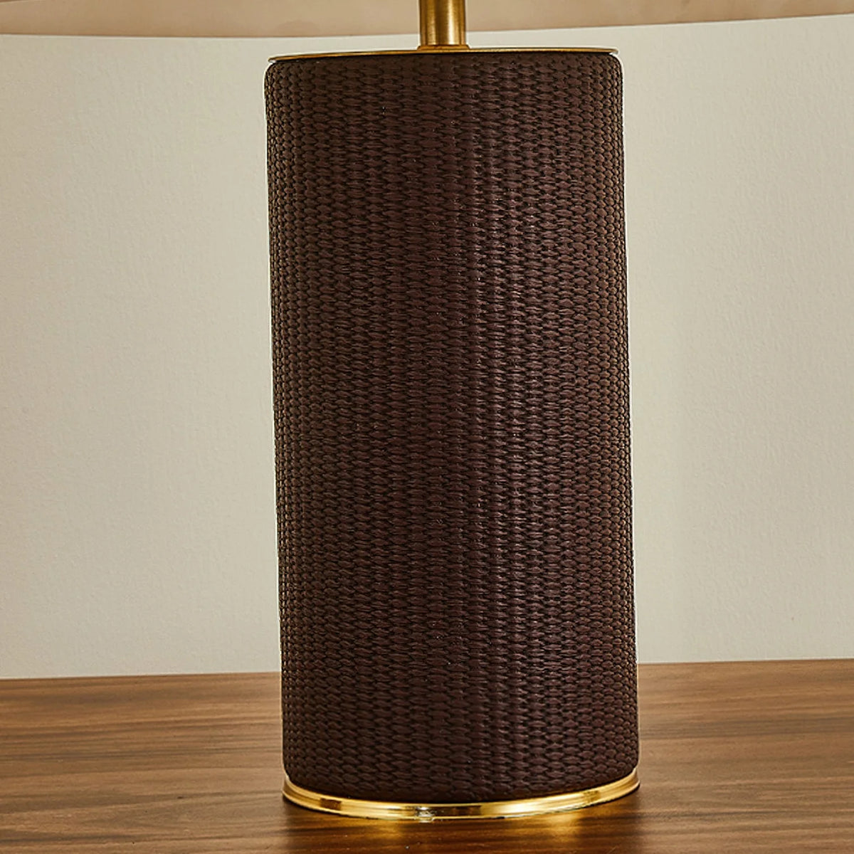 Table Lamp Faux Alabaster Shade Woven Leather Base