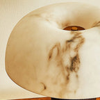 Table Lamp Faux Alabaster Shade Woven Leather Base