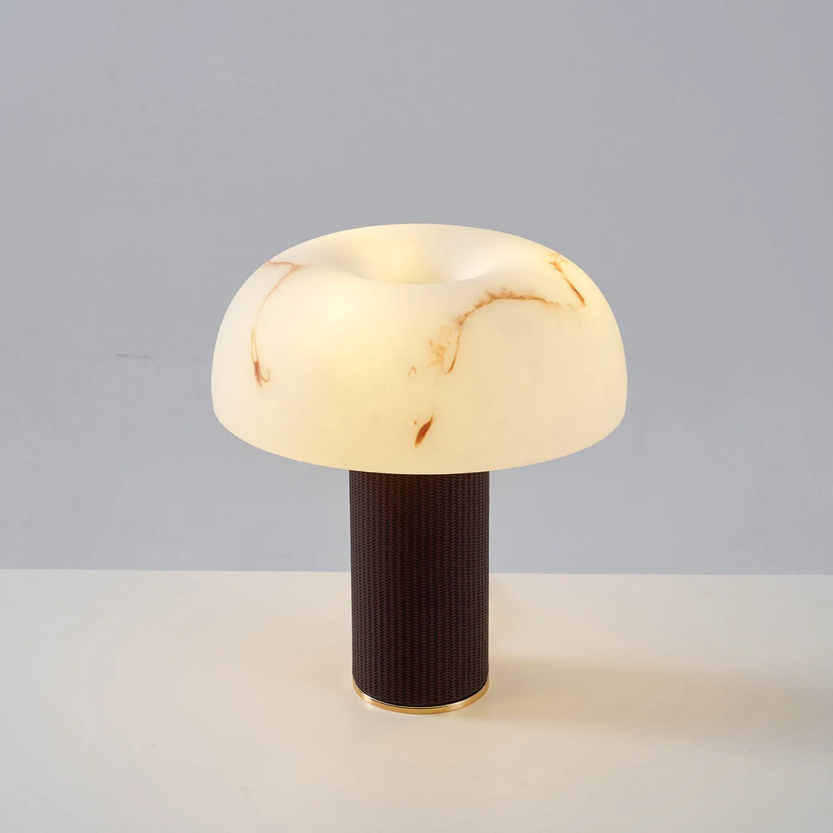Table Lamp Faux Alabaster Shade Woven Leather Base
