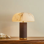 Table Lamp Faux Alabaster Shade Woven Leather Base