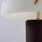 Table Lamp Faux Alabaster Shade Woven Leather Base