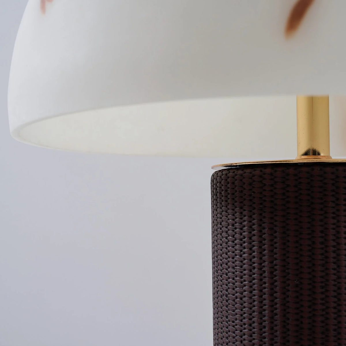 Table Lamp Faux Alabaster Shade Woven Leather Base