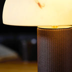Table Lamp Faux Alabaster Shade Woven Leather Base