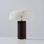 Table Lamp Faux Alabaster Shade Woven Leather Base