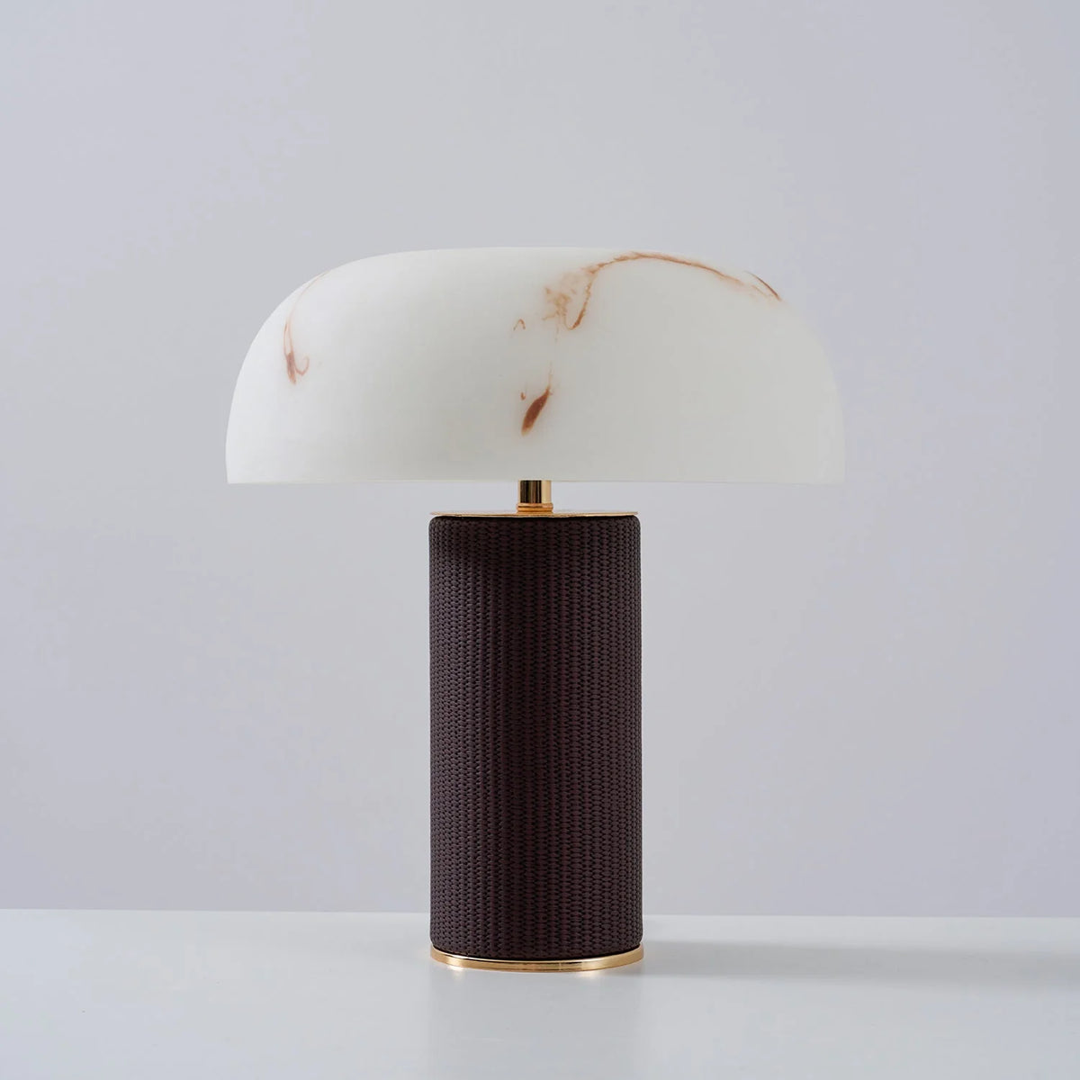 Table Lamp Faux Alabaster Shade Woven Leather Base