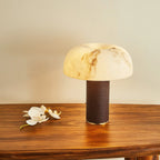 Table Lamp Faux Alabaster Shade Woven Leather Base