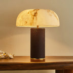 Table Lamp Faux Alabaster Shade Woven Leather Base