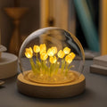 Table Lamp Glass Dome Tulips Battery Powered Warm White
