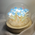 Table Lamp Glass Dome Tulips Battery Powered Warm White