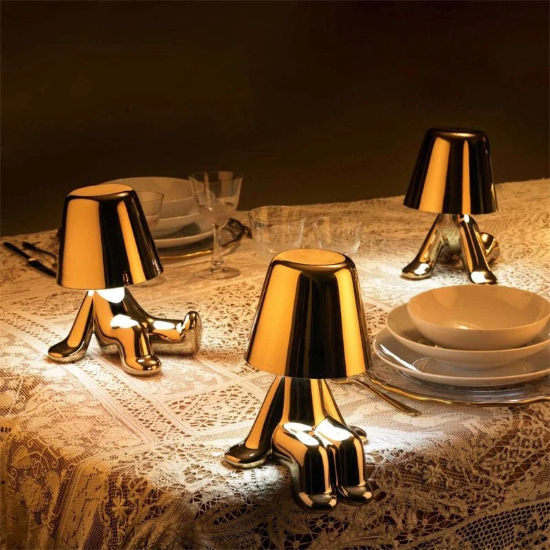Table Lamp Gold Finish USB Rechargeable Warm LED
