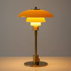Table Lamp Hand-Blown Glass Metal Base Warm LED