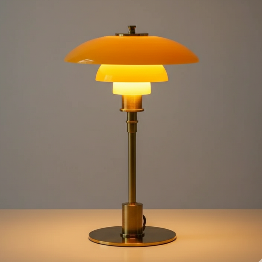 Table Lamp Hand-Blown Glass Metal Base Warm LED