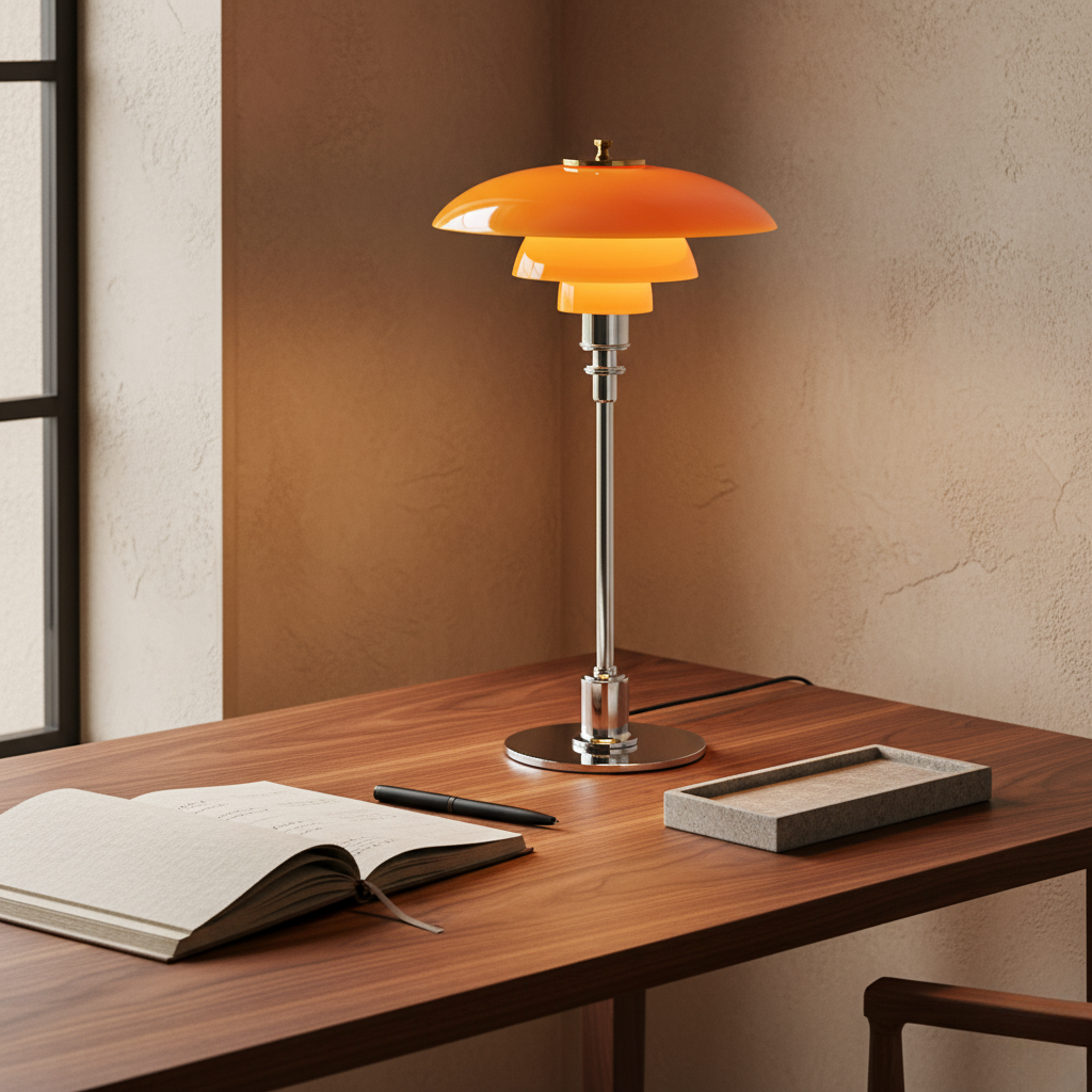 Table Lamp Hand-Blown Glass Metal Base Warm LED