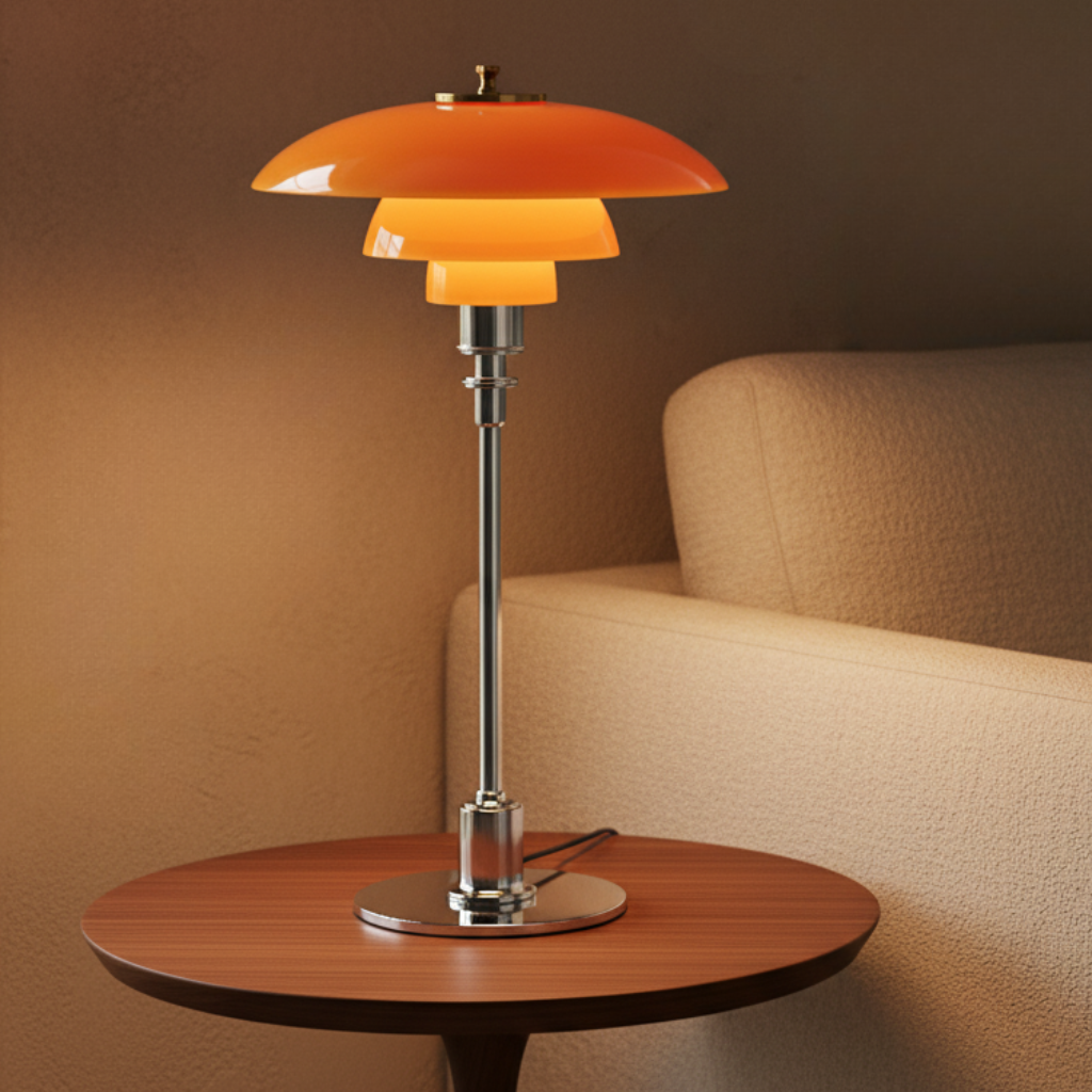 Table Lamp Hand-Blown Glass Metal Base Warm LED