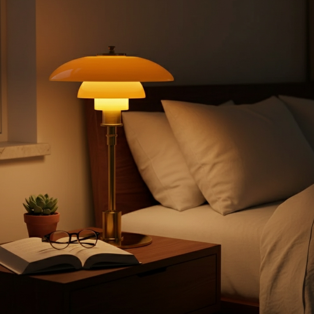 Table Lamp Hand-Blown Glass Metal Base Warm LED
