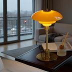 Table Lamp Hand-Blown Glass Metal Base Warm LED