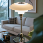 Table Lamp Hand-Blown Glass Metal Base Warm LED