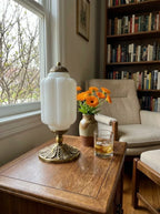 Table Lamp Hand-Blown Glass Shade Brass Or Matte Black