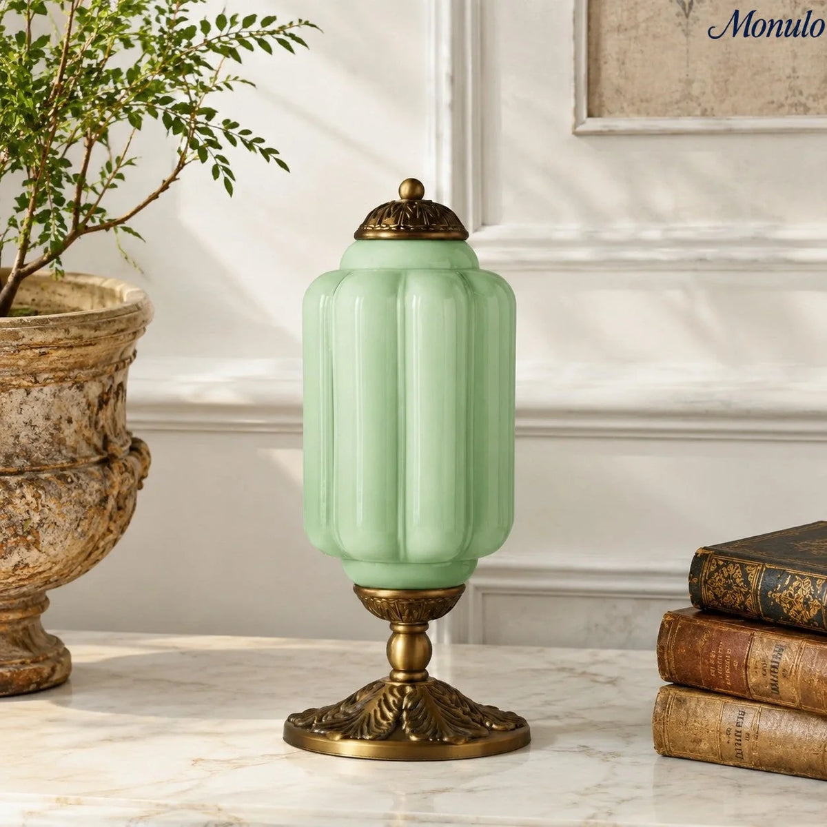 Table Lamp Hand-Blown Glass Shade Brass Or Matte Black
