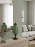 Table Lamp Hand-Blown Glass Shade Brass Or Matte Black