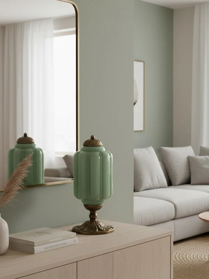 Table Lamp Hand-Blown Glass Shade Brass Or Matte Black