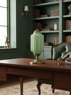 Table Lamp Hand-Blown Glass Shade Brass Or Matte Black