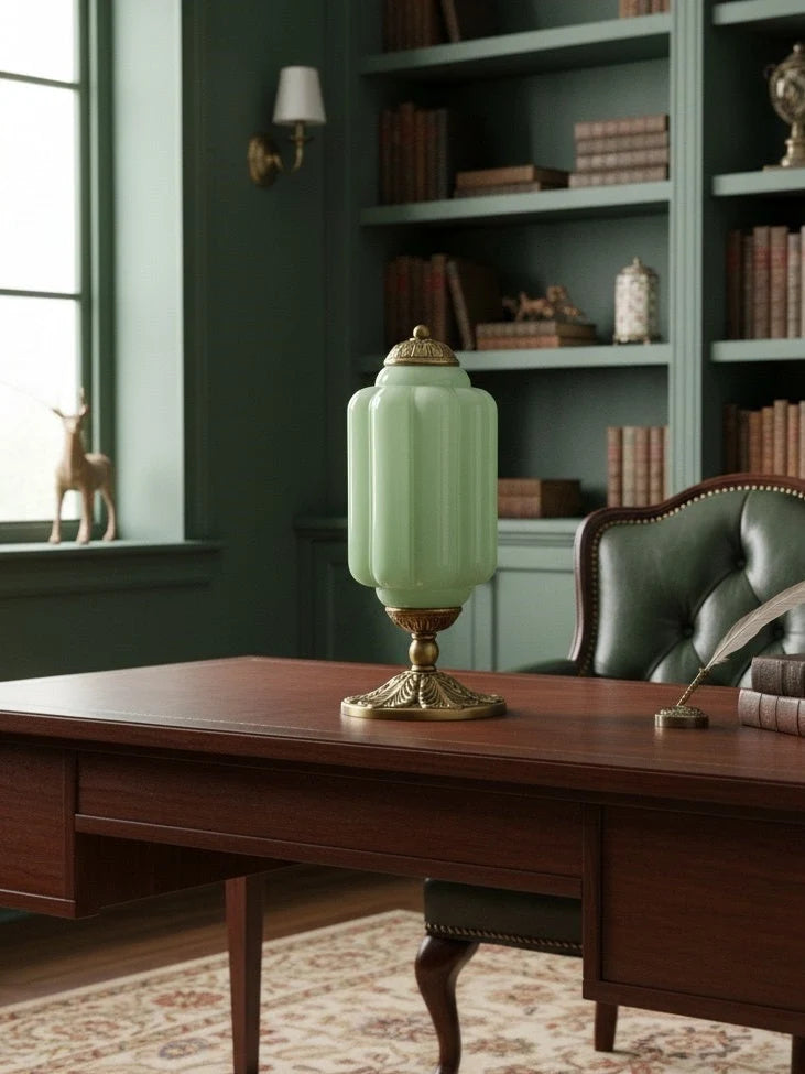 Table Lamp Hand-Blown Glass Shade Brass Or Matte Black