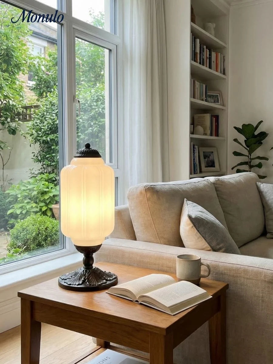 Table Lamp Hand-Blown Glass Shade Brass Or Matte Black