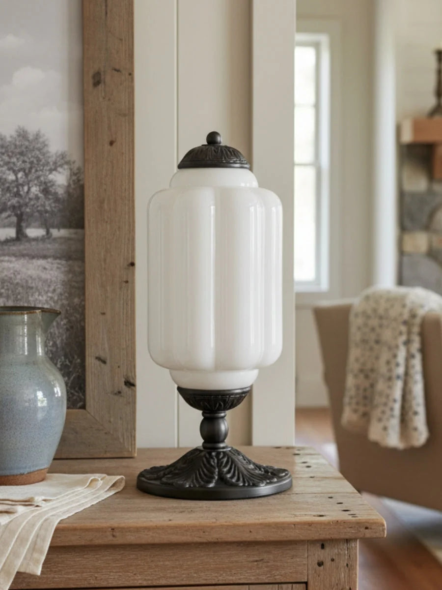 Table Lamp Hand-Blown Glass Shade Brass Or Matte Black