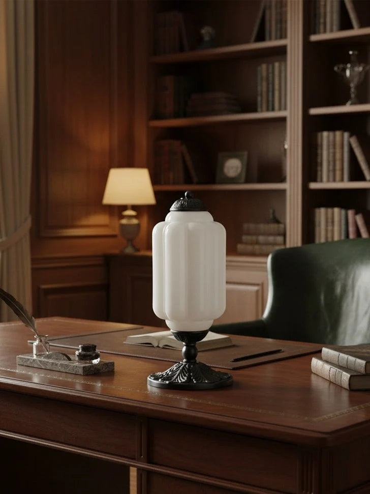 Table Lamp Hand-Blown Glass Shade Brass Or Matte Black