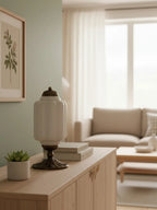 Table Lamp Hand-Blown Glass Shade Brass Or Matte Black