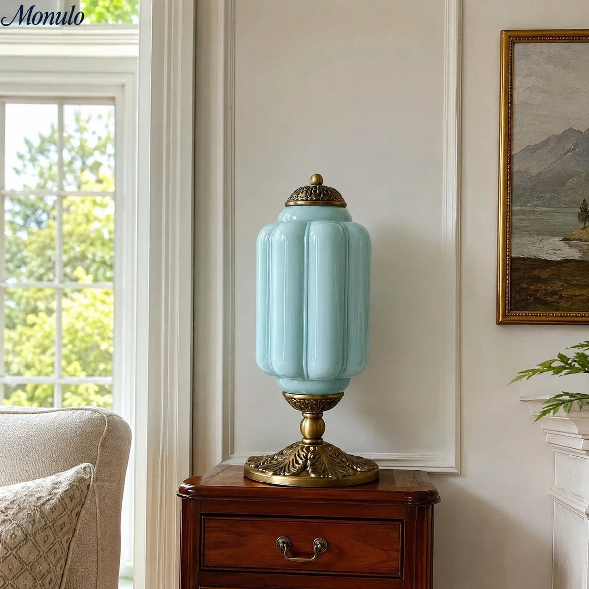 Table Lamp Hand-Blown Glass Shade Brass Or Matte Black