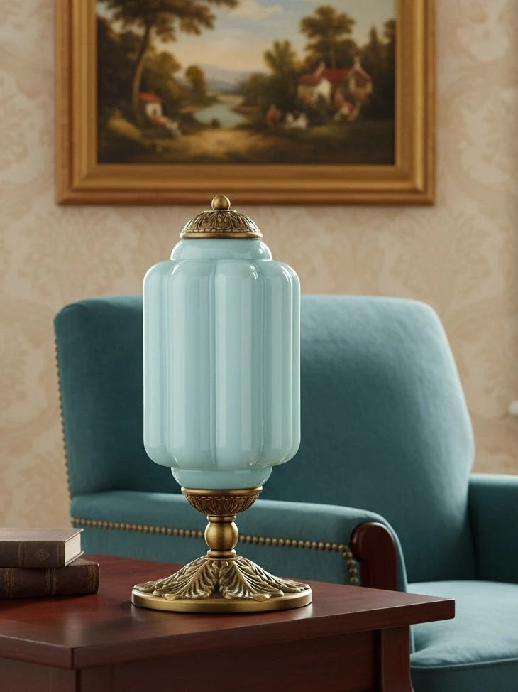 Table Lamp Hand-Blown Glass Shade Brass Or Matte Black
